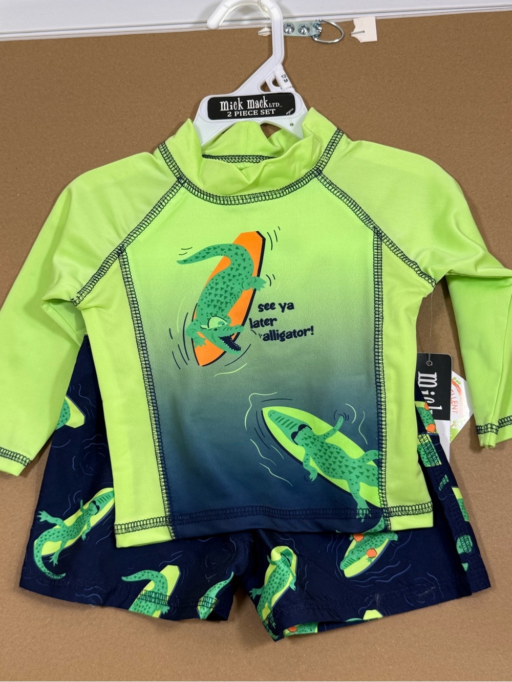 Mick Mack Kids Neon Green & Navy Alligator Rashguard Set